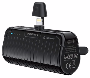 Powerbank Veger PlugOn (W0558P) PD QC3.0 2,4A 20W 5000 mAh with a built-in connector Lightning black