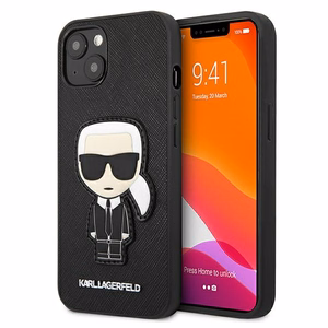 Karl Lagerfeld Saffiano Ikonik Karl's Patch Case for iPhone 13 mini - Black