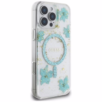 Guess Resin Flowers Glitter MagSafe iPhone 16 Pro Ümbris - Clear Roheline