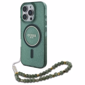 Guess IML Glitter With Pearl Strap MagSafe ümbris jaoks iPhone 16 Pro Max - roheline