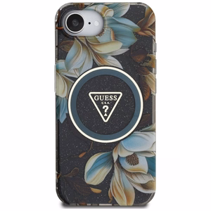 Guess IML Metal Glitter Flowers Triangle MagSafe ümbris jaoks iPhone 16e - must