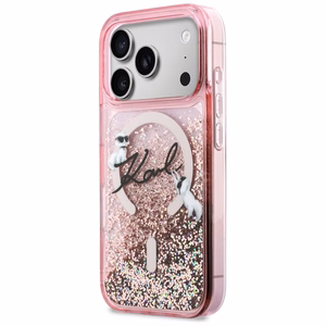 Karl Lagerfeld Liquid Glitter Karl Script Logo MagSafe Ümbris for iPhone 17 Pro Max - roosa