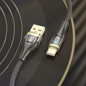 Kaabel USB A to USB C Hoco 2,4A 1,2 m U121 must läbipaistev