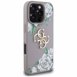 Guess Grained Roses Big 4G Logo iPhone 16 Pro Ümbris - Lilla