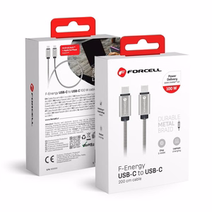 Kaabel USB C to USB C Forcell F-Energy QC4.0 PD 5A 100W E-Mark Metal 2 m C239 hõbedane