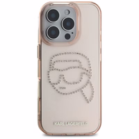 Karl Lagerfeld IML Rhinestones Karl Head Ümbris jaoks iPhone 16 Pro Max roosa