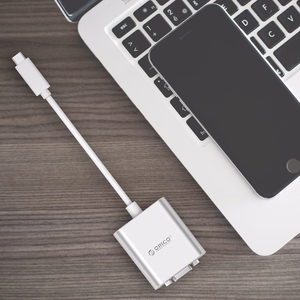 Orico PTAV adapter USB-C–VGA ja 3,5 mm, Full HD, 0,15 m – hõbedane