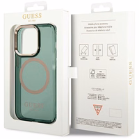 Guess GUHMP14XHTCMA iPhone 14 Pro Max 6.7" roheline/khaki hard ümbris kuldne Outline Translucent MagSafe