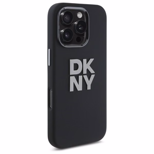 DKNY Liquid Silicone Metal Logo iPhone 16 Pro Ümbris - Must