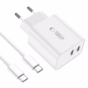 Tech-Protect C35W 2x USB-C PD 35W laadija koos USB-C / USB-C kaabel - valge