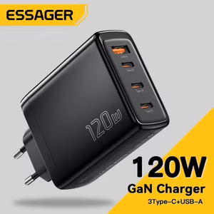 Laadija Essager GaN Extreme must 120W (3xPD / QC3.0)