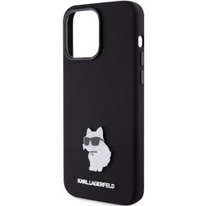Karl Lagerfeld Silicone Choupette Metal Pin ümbris jaoks iPhone 15 Pro - must