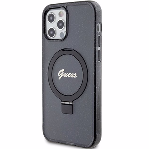 Guess Ring Stand Script Glitter MagSafe ümbris jaoks iPhone 12/12 Pro - must