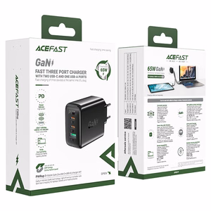 Acefast fast Laadija GaN (2xUSB-C / USB-A) PPS / PD / QC4+ 65W must (A41)