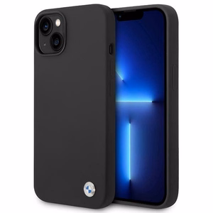 BMW Silicone Metal Logo Ümbris jaoks iPhone 14 - must