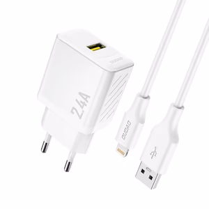 Dudao A23LEU 2.4A GaN EU USB-A seinalaadija USB-A to Lightning kaabliga - valge