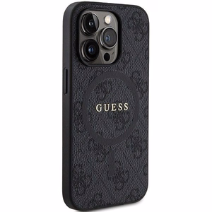 Guess 4G Collection Leather Metal Logo MagSafe Ümbris jaoks iPhone 15 Pro - must
