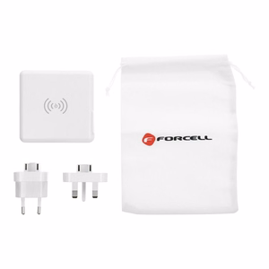 Multifunction laadija Forcell F-Energy 4in1 2 x USB A + USB C 15W + akupank 8000mAh + juhtmevaba charging valge