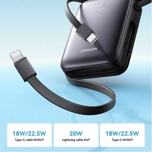 Akupank Joyroom JR-PBF27 must 10000mAh 22.5W PD / QC3.0 + integreeritud Type-C / Lightning kaabel
