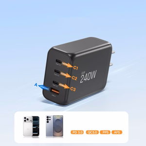 Tech-Protect NC240W-GaN 4-portiline 240W seinalaadija - must