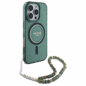Guess IML Glitter With Pearl Strap MagSafe ümbris jaoks iPhone 16 Pro Max - roheline