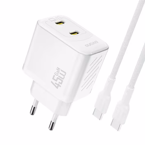 Dudao A28PCEU PD 45W GaN 2xUSB-C seinalaadija USB-C kaabliga - valge