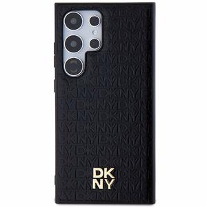 DKNY Leather Pattern Metal Logo MagSafe ümbris jaoks Samsung Galaxy S24 Ultra - must