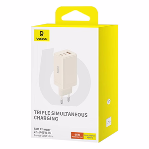 Сетевое зарядное устройство Baseus GaN5 2x USB-C + USB, 65W + кабель 1m (белое)