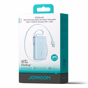 Joyroom JR-PR2L 10000mAh 35W Power Bank with Built-in Retractable USB-C Cable and Lightning Lanyard Cable - Blue