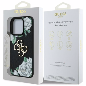 Guess Grained Roses Big 4G logo ümbris jaoks iPhone 16 Pro Max - must