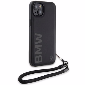 BMW Signature Leather Wordmark Cord ümbris jaoks iPhone 15 Plus / 14 Plus - must
