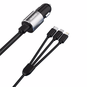 Dudao 3in1 USB car laadija 3,4 A built-in kaabel Lightning / USB Type C / micro USB must (R5ProN must)