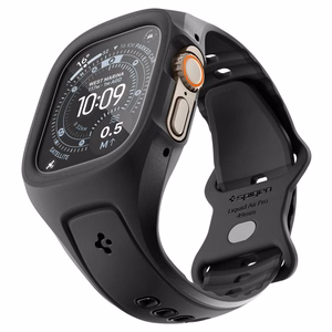 Spigen Liquid Air Pro rihmaga ümbris ja 9H karastatud klaas Apple Watch Ultra 49 mm jaoks, mustad