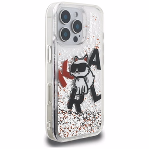 Karl Lagerfeld Liquid Glitter Choupette Logo Ümbris jaoks iPhone 16 Pro Max - Läbipaistev