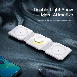 Juhtmevaba laadija Essager Nuo 3in1 valge 15W (iPhone / Apple Watch / Airpods / öövalgusti)
