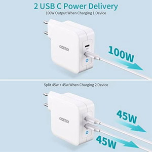 Laadija CHOETECH GaN 2xUSB Type-C: 100W, PD