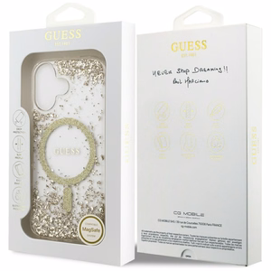 Guess Resin Bottom Glitter MagSafe ümbris jaoks iPhone 17 - kuldne