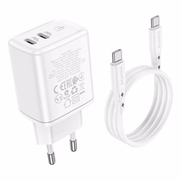 Laadija Borofone BN9 35W 2xUSB-C + USB-C to USB-C kaabel 1.0m valge