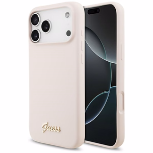 roosa Guess Silicone Script Metal Logo MagSafe ümbris Iphone 18 Pro Max / iPhone 17 Pro Max jaoks