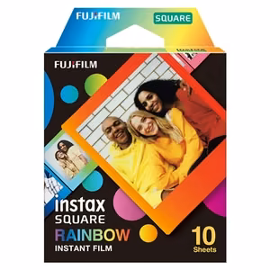 Fujifilm Instax Square Rainbow – vikerkaareraamiga kiirfilm, 72 × 86 mm, 2.4 × 2.4-tolline pilt, 3.4 × 2.8-tolline väljatrükk, 10 lehte