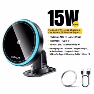 Autohoidik Essager T1 must (Magsafe 15W) (magnetiline / kleepuv)