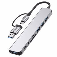 Tech-Protect HB06 HUB Adapter 8in1 TYPE-C + USB2.0 + USB3.0 + SD/TF + AV3.5 - hall
