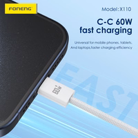 Foneng Kaabel X110 - Type C to Type C - PD 60W 3A 1,2 metres valge