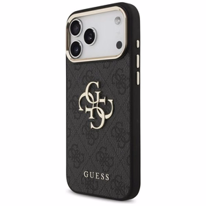 Guess PU Leather 4G Metal Logo Gold Frame ümbris Apple iPhone 18 Pro Max telefonile, must
