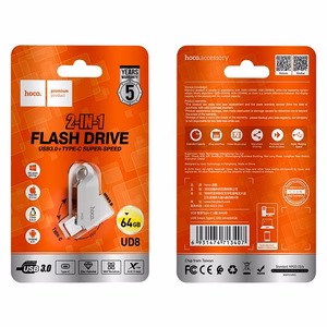 Pendrive 64GB USB 3.0 (USB A + USB C) Hoco UD8 nickel