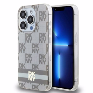 DKNY IML Checkered Mono Pattern & Printed Stripes MagSafe ümbris jaoks iPhone 15 Pro Max - beige