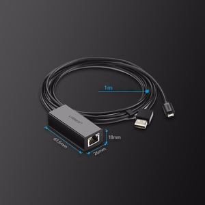 Ugreen 30985 väline võrgukaart Chromecast micro USB / USB-A pistikutega 100Mb/s 1m must