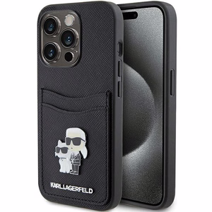 Karl Lagerfeld Saffiano Cardslot Karl&Choupette Metal Pin ümbris jaoks iPhone 15 Pro - must