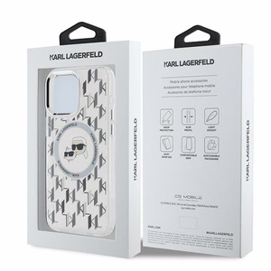 Karl Lagerfeld IML Monogram Karl & Choupette Head MagSafe iPhone 15 Pro Ümbris - Clear