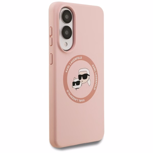 Karl Lagerfeld Silicone Nauble Heads And Circle MagSafe Ümbris jaoks Samsung Galaxy S25 Edge - Roosa